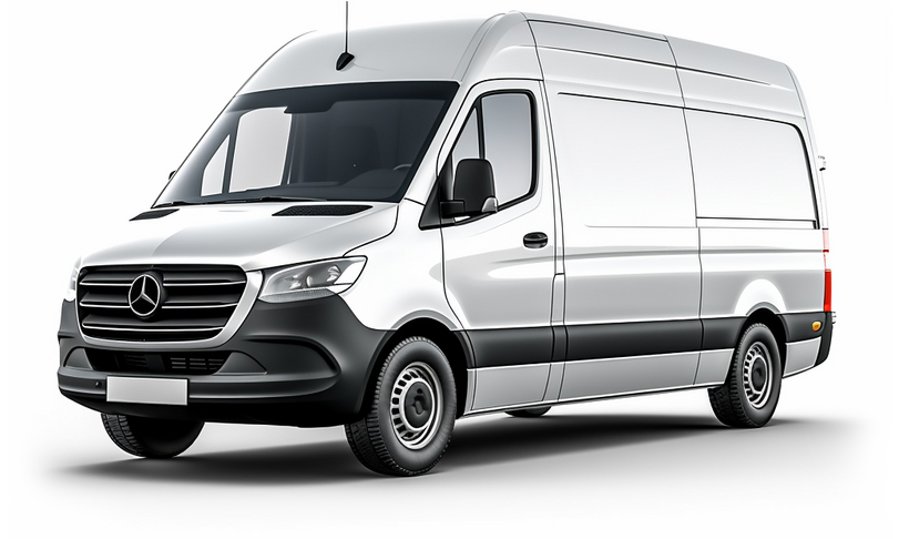 White mercedes for van rental on white background